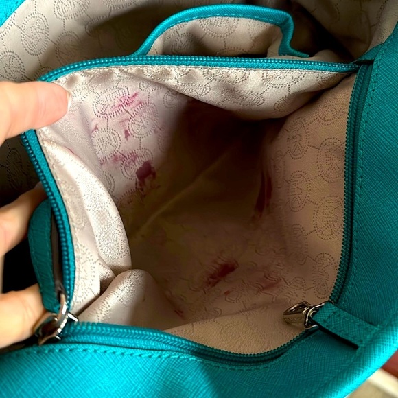 Michael Kors Saffiano Leather Jet Set Large Tote Turquoise Blue Shoulder Bag - Picture 15 of 16